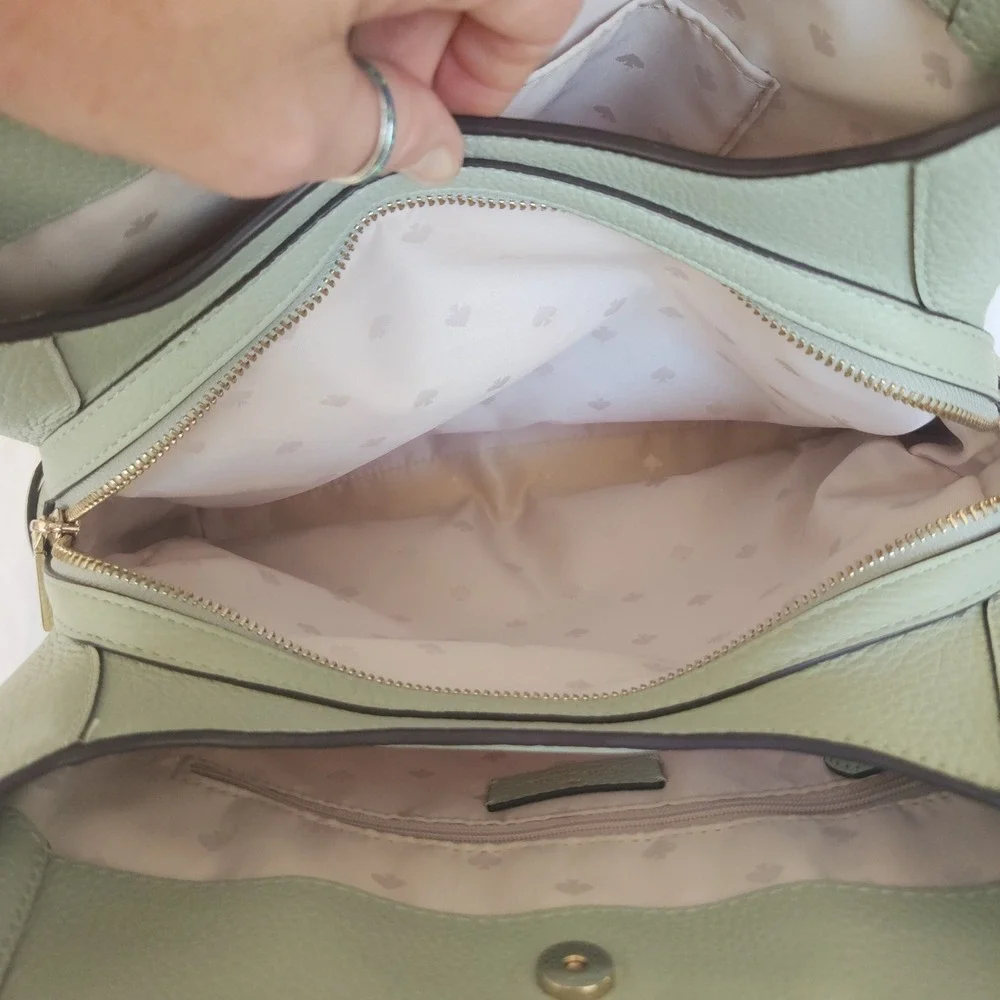 Kate Spade Mint Green Liela Pebbled Leather Triple Compartment Tote